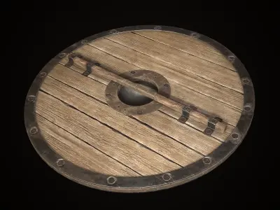Medieval viking round shield with Midgard serpent Game ready Low-poly 3D model