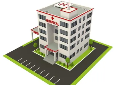 Isometric Cartoon Low Poly Hospital Building  3D model Low-poly 3D model