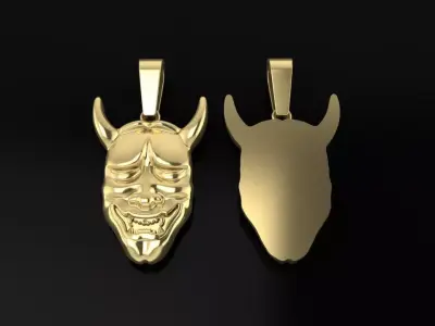 Hannya Mask Pendant 45mm Large Size With Bell 3D print model