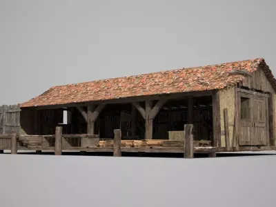 Rustic Medieval Wooden Workshop  Storage 3D Model 3D model