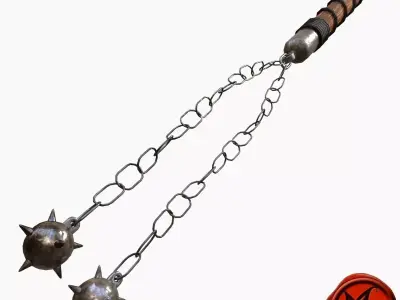 Flail A sword with spikes Low-poly 3D model