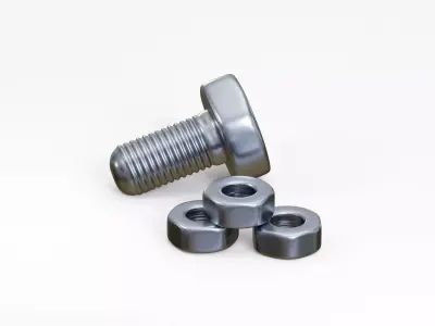 Nut and bolt Low-poly 3D model