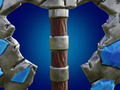 Stylized axe  Weapon with  ice crystals  Low-poly 3D model