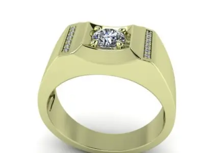 Classic Vintage Mens Solitaire Round Cut Diamond Ring Jewelry 3D print model