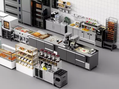 Bakery Cafe Kitchen Interior 3D Model Low-poly 3D model