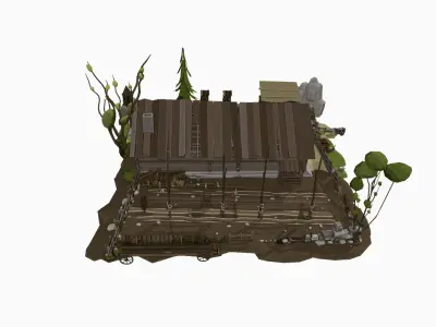 Medieval Peasants Home Scene with Interior Low Poly Low-poly 3D model