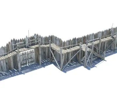Modular medieval wooden palisades pack Low-poly 3D model