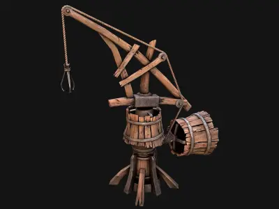 Medieval Crane Steampunk Quarry Low-poly 3D model