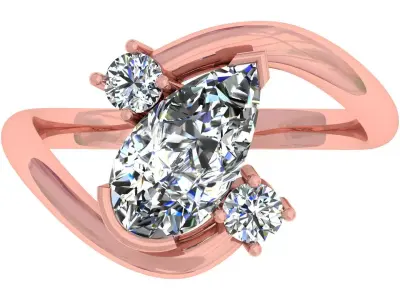 Pear And Round Stone Bypass Ring 3D print model purchase