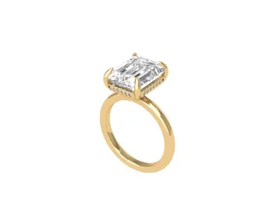  Emerald Solitaire Ring With Hidden Halo 3D print model