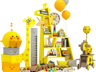 giraffe shelf with toys Low-poly 3D model