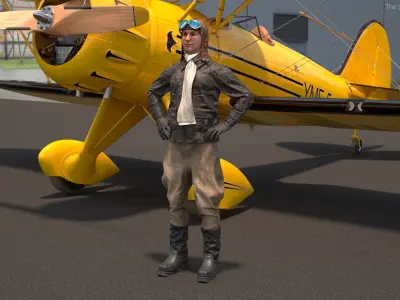 Vintage Pilot in Uniform Rigged 3D model