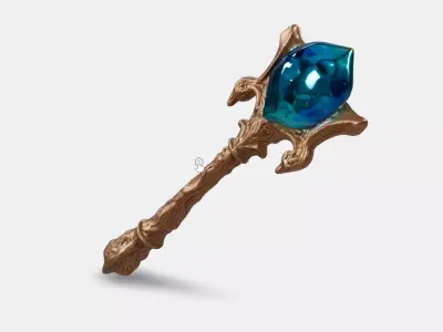 Wizard Crystal Wood Staff Low-poly 3D model