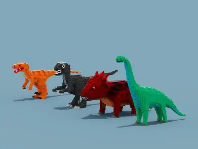 Voxel Dinosaur Collection Low-poly 3D model