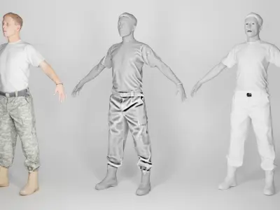 Young American soldier in A-pose 141 Low-poly 3D model