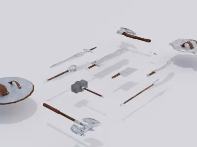 Low Poly Weapon Set for RPG Games Swords  Axes and Shields Low-poly 3D model
