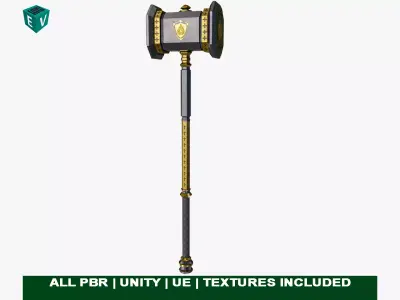  Battle Hammer 06 All PBR Unity UE Textures Included Low-poly 3D model