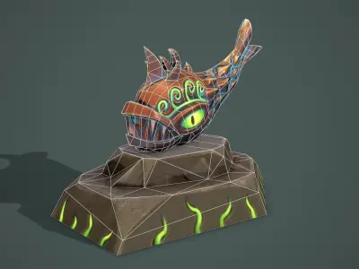 Statue angry fish Low-poly 3D model