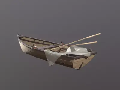 Old wooden boat 3D model Low-poly 3D model
