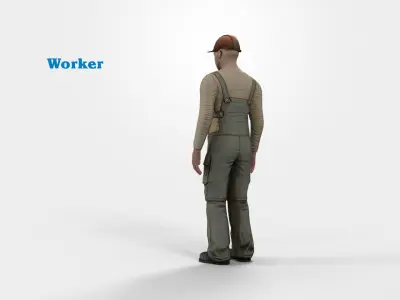 Worker character rigged Low-poly 3D model