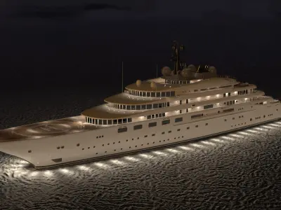 Blue Lurssen Superyacht Night Scene 3D model