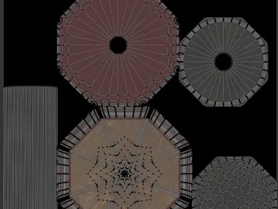 Old Worn Scratched Marble and Wood Octagon Table 3D model