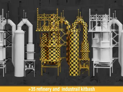 refinery and industrail kitbash 3D model