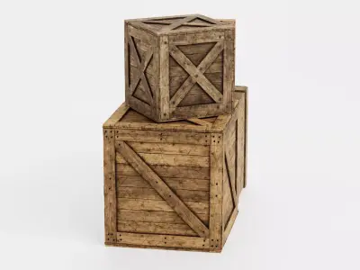 Wooden Crates Set V3 - 4 Weathered Storage Boxes 3D model