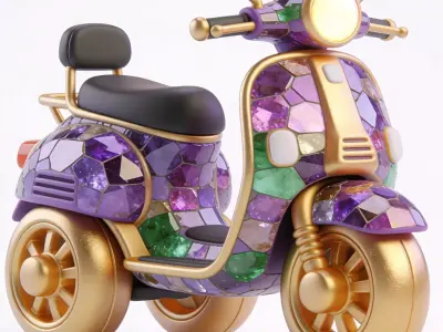 Stylized Chibi Jeweled Mosaic Scooter Low-poly 3D model