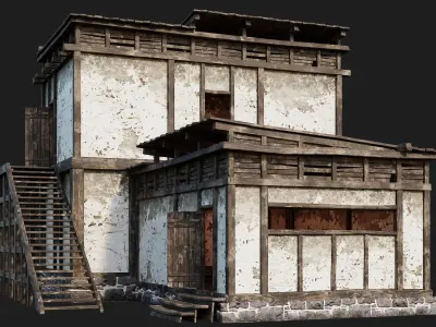 Old House Building 4K Textures GameReady 163 Low-poly 3D model