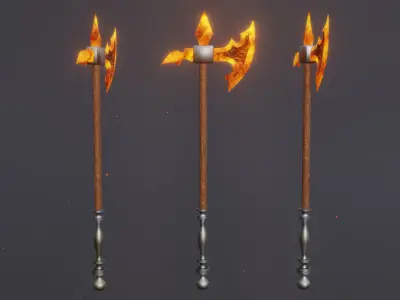 Set of 6 Elemental Polearm - Fantasy Medieval weapon Low-poly 3D model