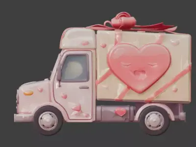 Stylized 3D Valentine Delivery Truck Model Low-poly 3D model