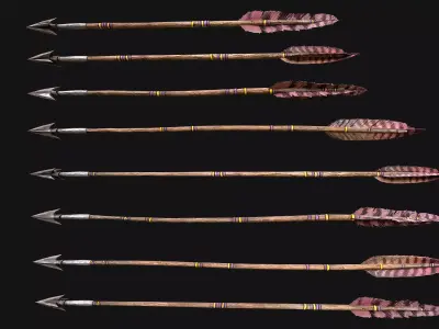 Medieval Quiver and Arrows Arrow Archer Bow Set Low-poly 3D model