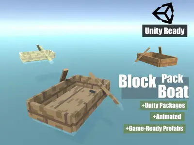 Block Pack Boat - block styled voxel boat Low-poly 3D model