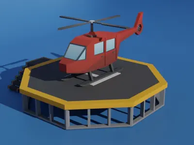 Low Poly Helicopter and Helipad Bundle  Low-poly 3D model