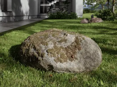  Cool Toned Round Mossy Smooth Large Rock Boulder Model 