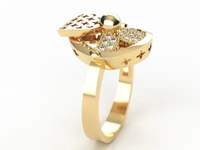 PREFABRICATED FOUR-LEAF CROVER FLOWER PATTERN SET RING 3D model