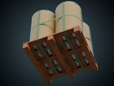 Cardboard Barrel And Pallet 1 Basic Low-poly 3D model