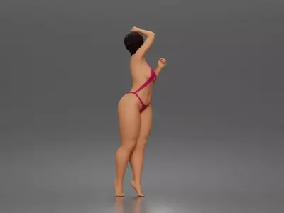 woman poses gracefully wearing daring cutout monokini barefoot 3D print model