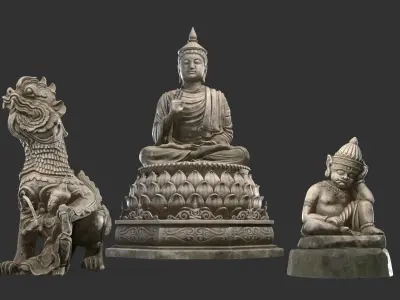 Asian Stone Sculptures 3D model