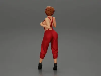 Mechanic girl in overalls repairs and maintains car 3D print model