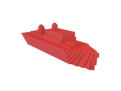 Voxel Style Simple Warship v1 003 Low-poly 3D model