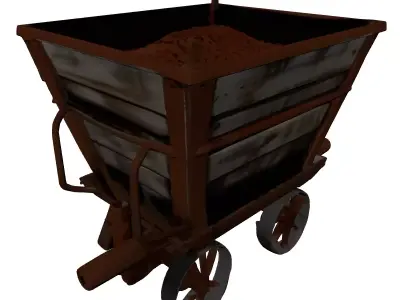 Old Wooden Industrial Ore Cart 3D model
