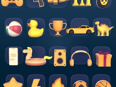Cartoon Icon Pack - Game Controller - Plane - Car - Gun - Ball Low-poly 3D model