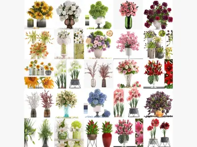 Collection of decorative bouquets of flowers in vases 39 pieces 3D model