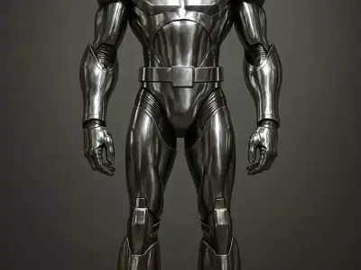 Silver Battle Suit 3D Model Robot Metallic Armor Sci-Fi Design Low-poly 3D model