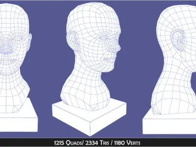 Antique Wooden Head Mannequin for Hats Wigs and Helmets Low-poly 3D model