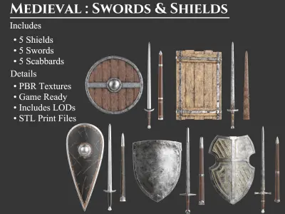 Medieval Collection Weapons Swords and Shields 3D Model Pack