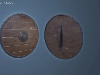 Iron and Oak Low Poly Shield  Low-poly 3D model