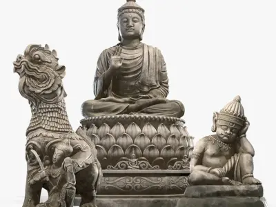 Asian Stone Sculptures 3D model